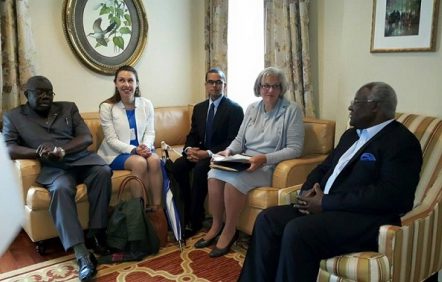 Ambassador Bockarie Stevens (1st left), Madam Norcott (2nd right), Pres Koroma (1st left)
